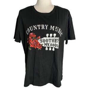 Maurices Country Music Soothes My Soul T Shirt M Black Short Sleeves Crewneck